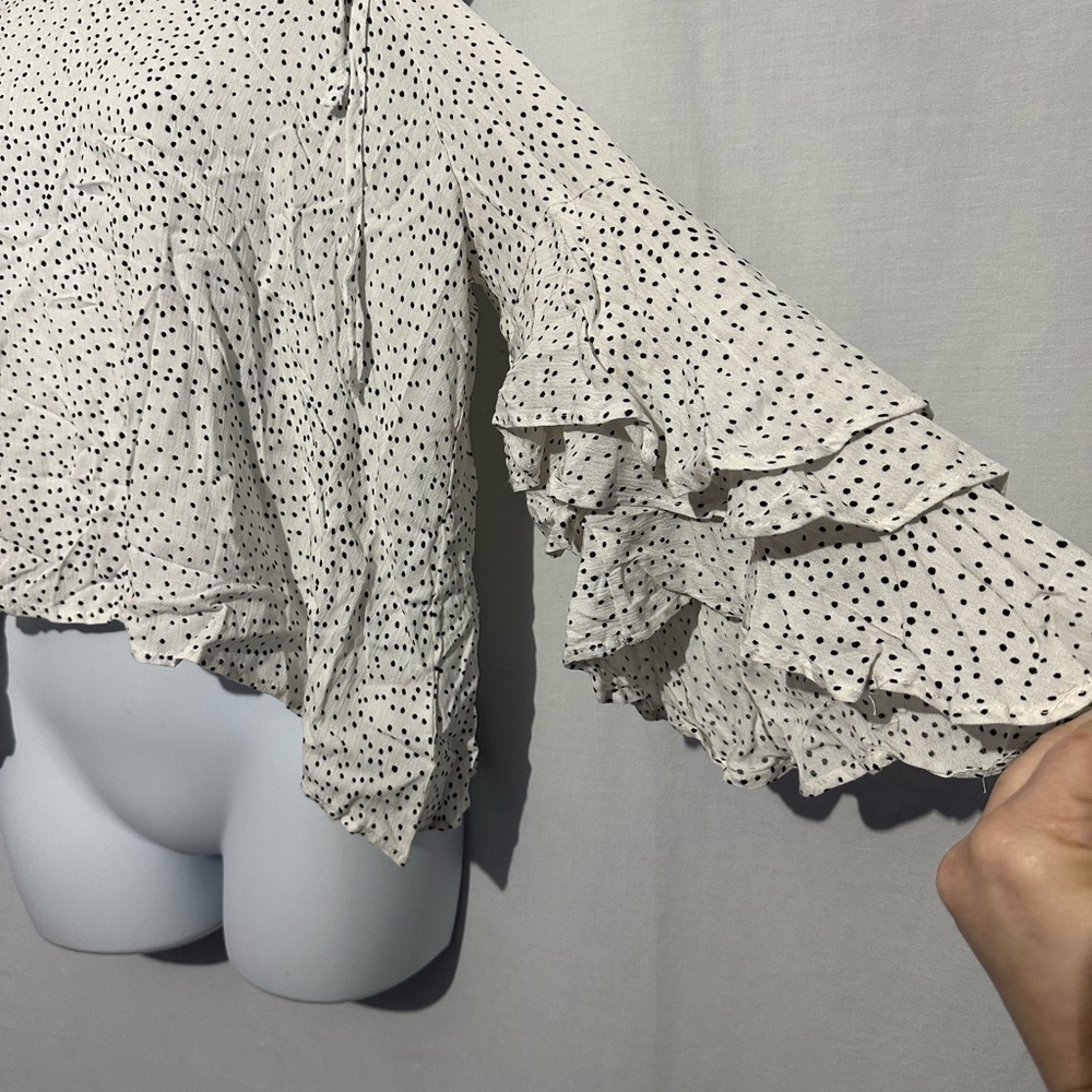 Style Rack White Polka Dot Ruffle Blouse – Size M – Sheer Tiered Long Sleeve - Picture 2 of 6